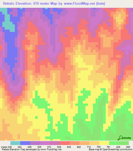 Rebelo,Angola Elevation Map