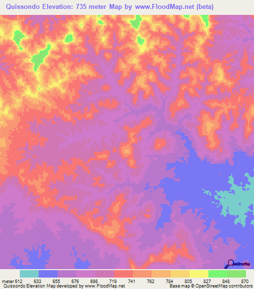 Quissondo,Angola Elevation Map