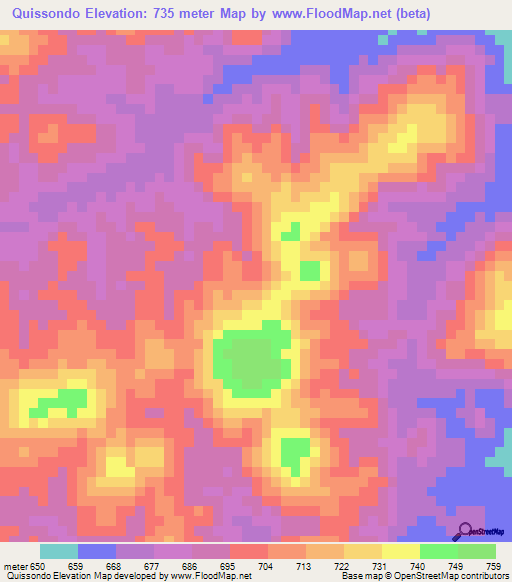 Quissondo,Angola Elevation Map