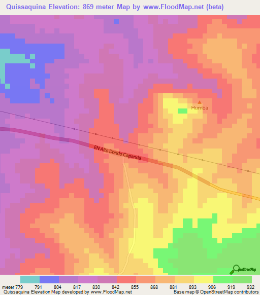 Quissaquina,Angola Elevation Map