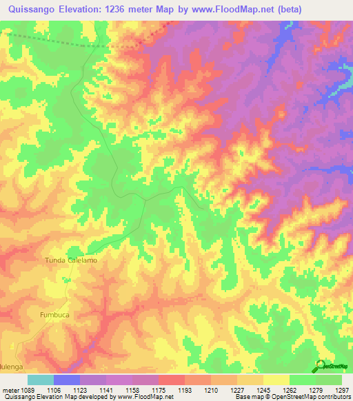 Quissango,Angola Elevation Map