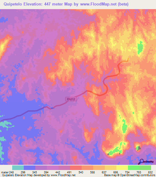 Quipetelo,Angola Elevation Map