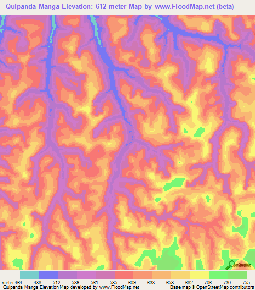 Quipanda Manga,Angola Elevation Map