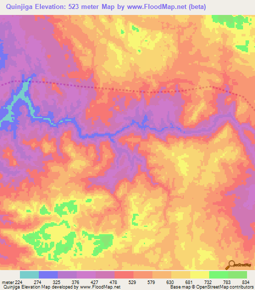 Quinjiga,Angola Elevation Map