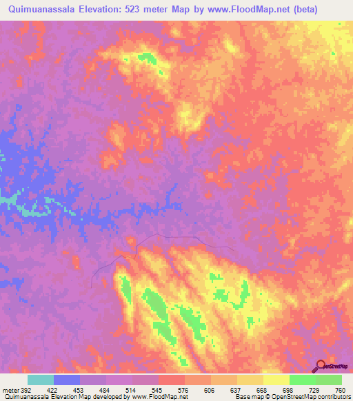 Quimuanassala,Angola Elevation Map