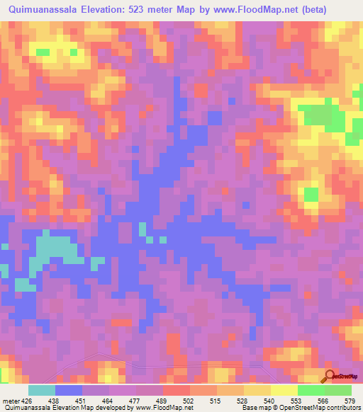 Quimuanassala,Angola Elevation Map