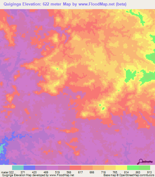 Quiginga,Angola Elevation Map