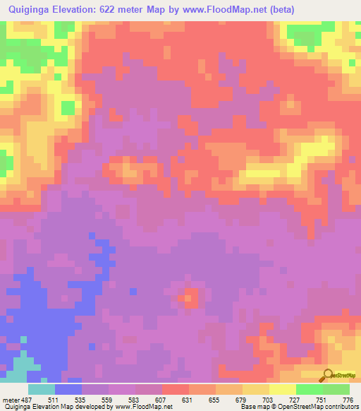 Quiginga,Angola Elevation Map