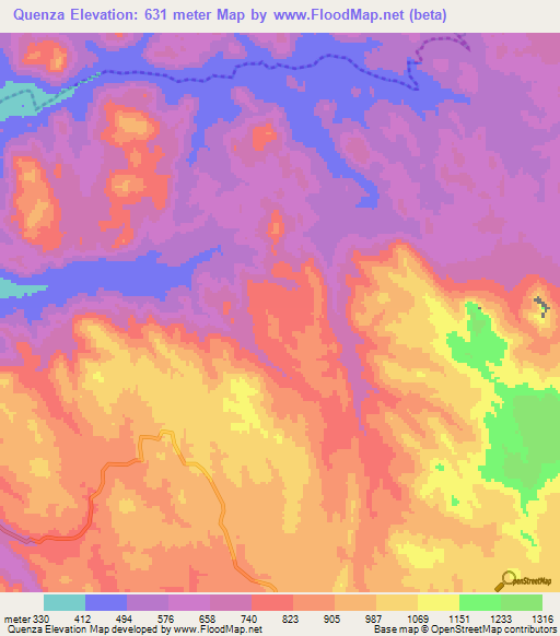 Quenza,Angola Elevation Map