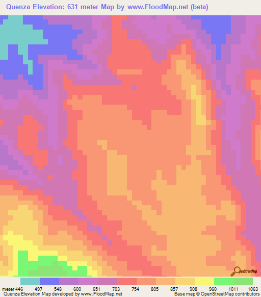 Quenza,Angola Elevation Map