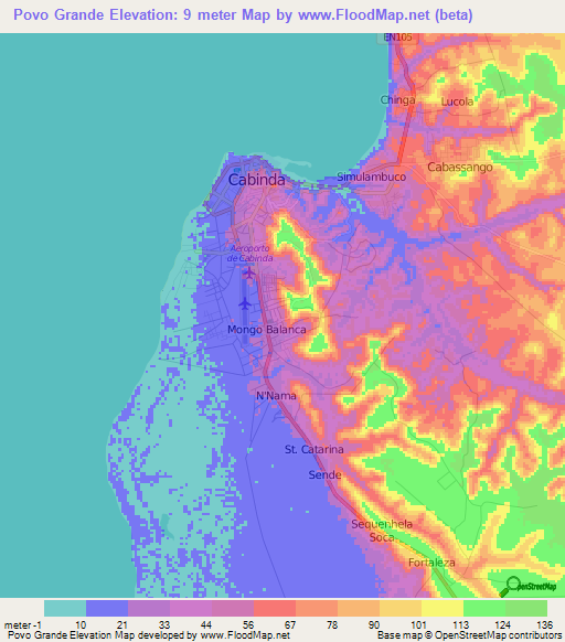 Povo Grande,Angola Elevation Map