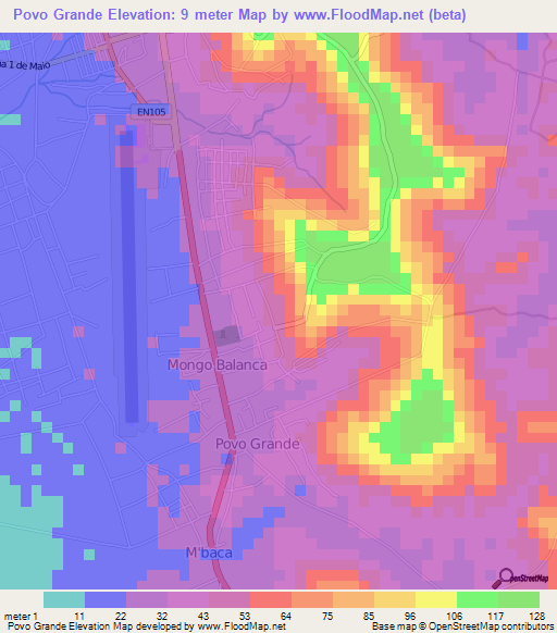 Povo Grande,Angola Elevation Map