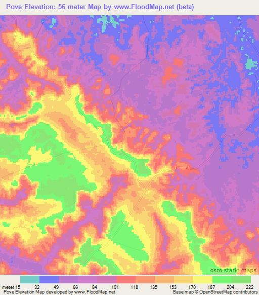 Pove,Angola Elevation Map