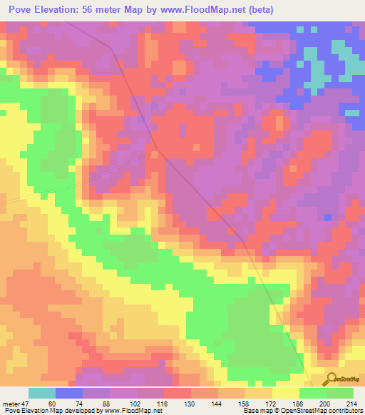 Pove,Angola Elevation Map