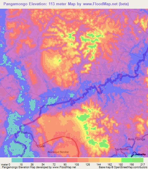 Pangamongo,Angola Elevation Map