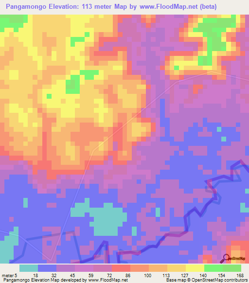 Pangamongo,Angola Elevation Map