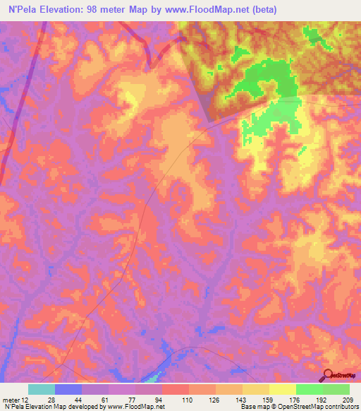 N'Pela,Angola Elevation Map