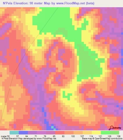 N'Pela,Angola Elevation Map