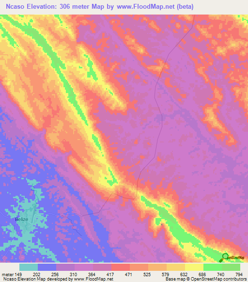 Ncaso,Angola Elevation Map