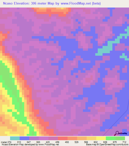 Ncaso,Angola Elevation Map