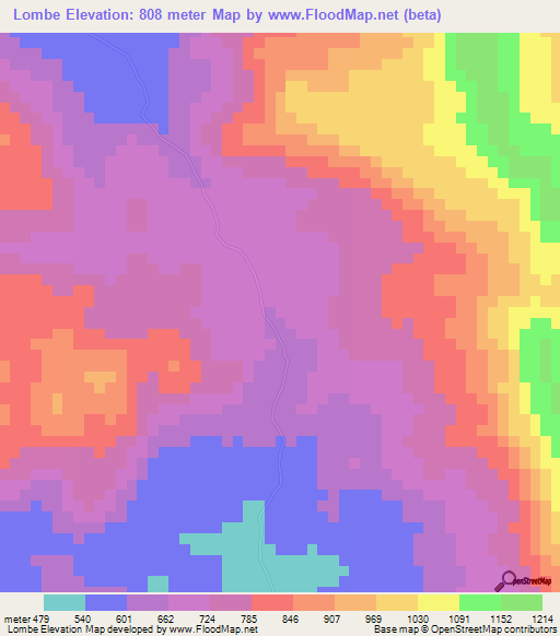 Lombe,Angola Elevation Map