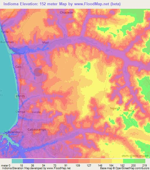 Indioma,Angola Elevation Map