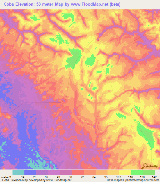 Coba,Angola Elevation Map