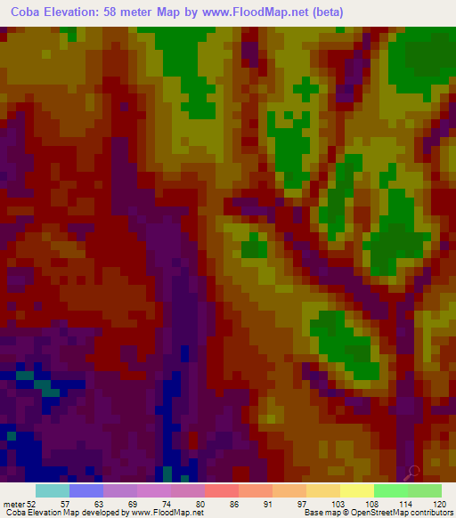 Coba,Angola Elevation Map