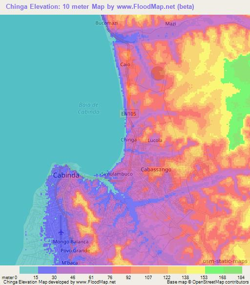 Chinga,Angola Elevation Map