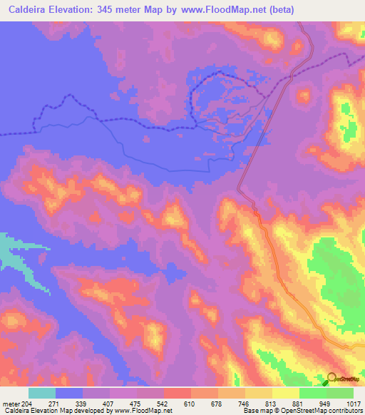 Caldeira,Angola Elevation Map