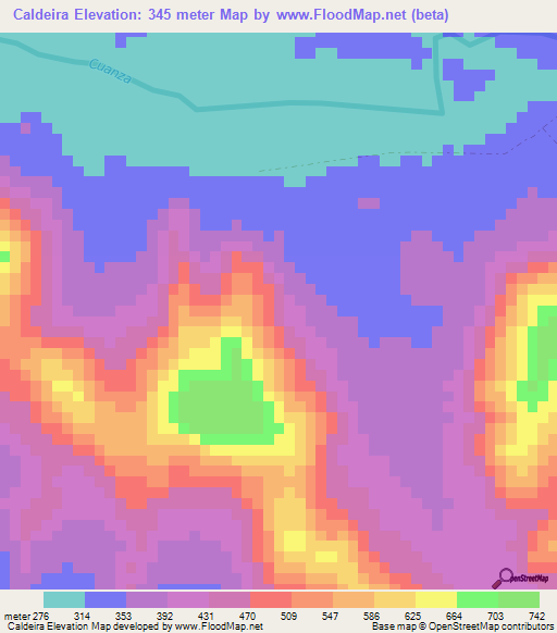 Caldeira,Angola Elevation Map