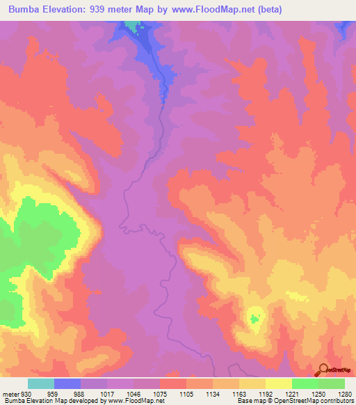 Bumba,Angola Elevation Map