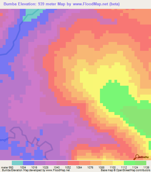 Bumba,Angola Elevation Map