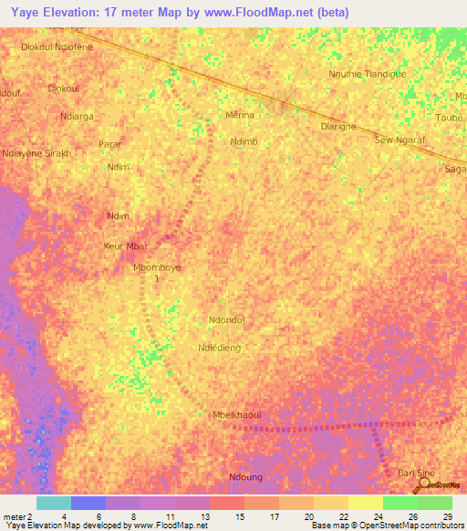 Yaye,Senegal Elevation Map