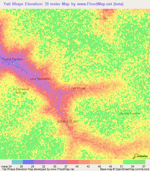 Yati Rhaye,Senegal Elevation Map