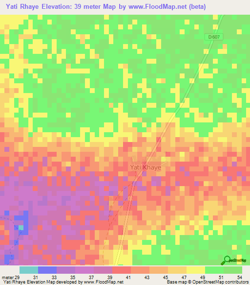 Yati Rhaye,Senegal Elevation Map