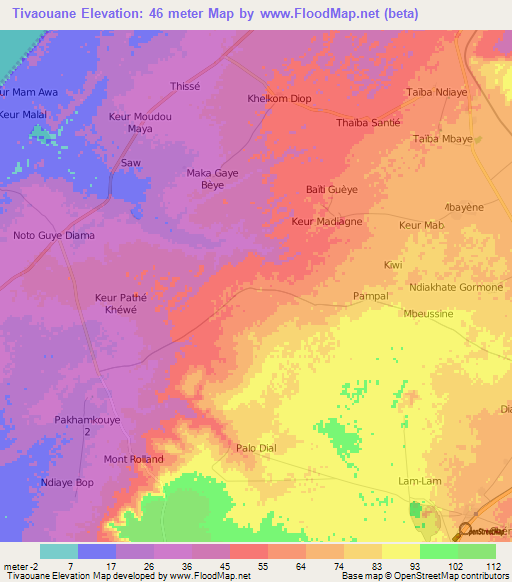 Tivaouane,Senegal Elevation Map