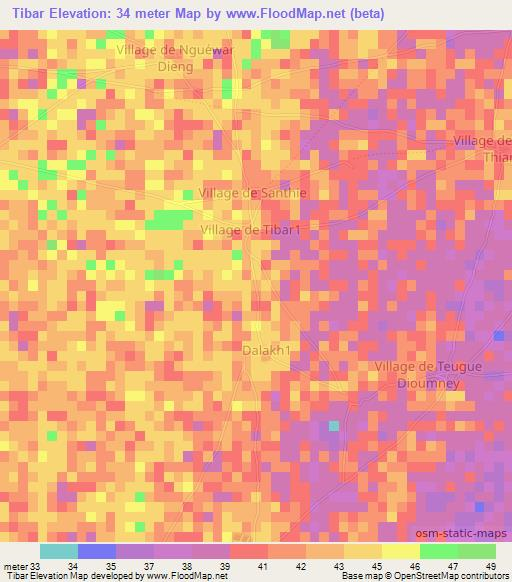 Tibar,Senegal Elevation Map