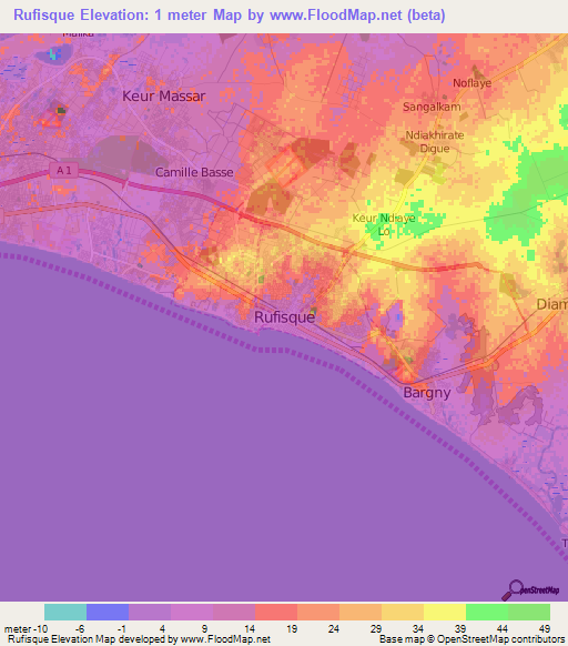 Rufisque,Senegal Elevation Map