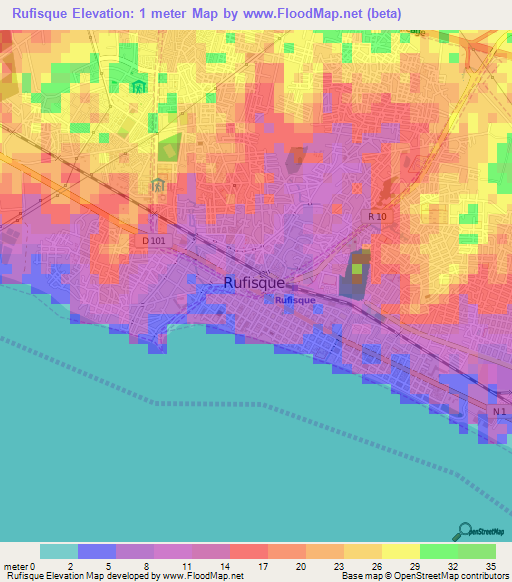 Rufisque,Senegal Elevation Map