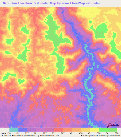 Nzou-Tari,Congo (Brazzaville) Elevation Map