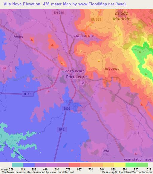 Vila Nova,Portugal Elevation Map