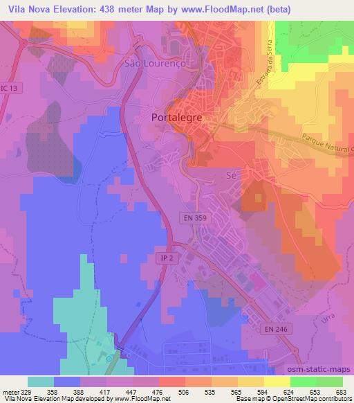 Vila Nova,Portugal Elevation Map