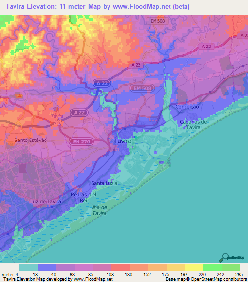 Tavira,Portugal Elevation Map