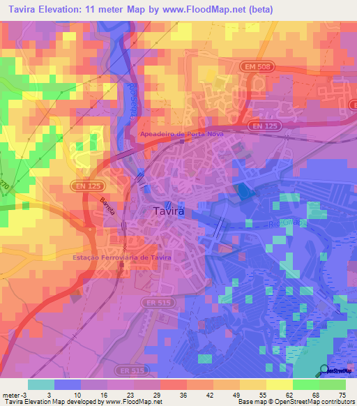 Tavira,Portugal Elevation Map