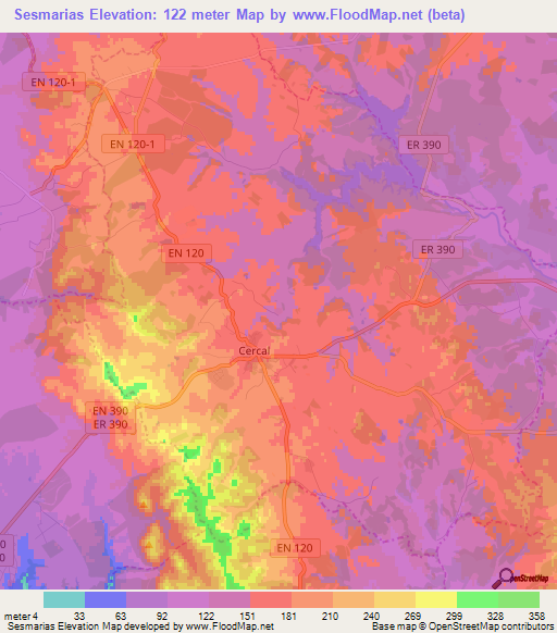 Sesmarias,Portugal Elevation Map