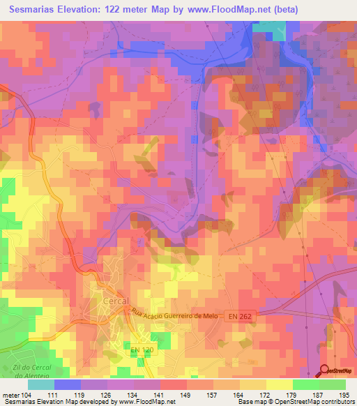 Sesmarias,Portugal Elevation Map