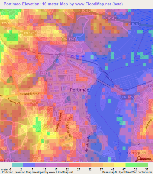 Portimao,Portugal Elevation Map