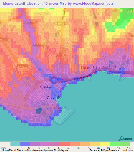 Elevation of Monte Estoril,Portugal Elevation Map, Topography, Contour