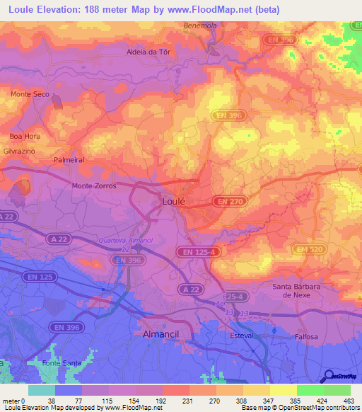 Loule,Portugal Elevation Map